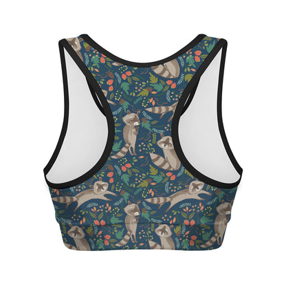 Cartoon Raccoon Pattern Print Women's Sports Bra
