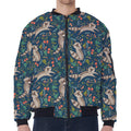 Cartoon Raccoon Pattern Print Zip Sleeve Bomber Jacket