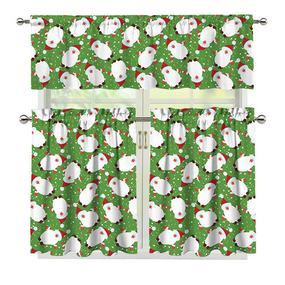 Cartoon Santa Claus Pattern Print 3 Piece Kitchen Curtains