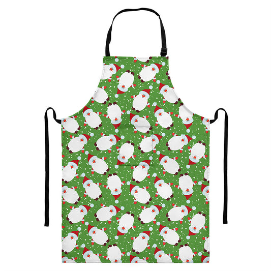 Cartoon Santa Claus Pattern Print Bib Apron With Pocket