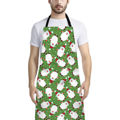 Cartoon Santa Claus Pattern Print Bib Apron With Pocket