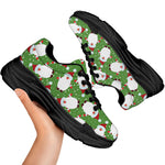 Cartoon Santa Claus Pattern Print Black Chunky Shoes