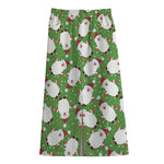 Cartoon Santa Claus Pattern Print Cotton Front Slit Maxi Skirt