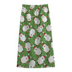 Cartoon Santa Claus Pattern Print Cotton Front Slit Maxi Skirt