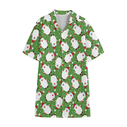 Cartoon Santa Claus Pattern Print Cotton Hawaiian Shirt
