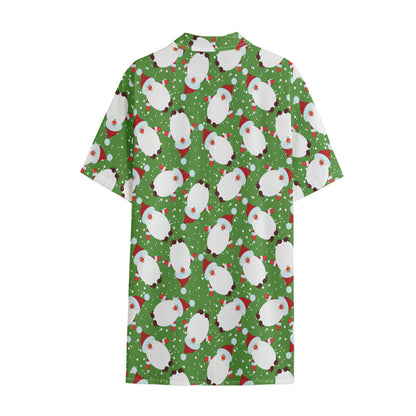 Cartoon Santa Claus Pattern Print Cotton Hawaiian Shirt