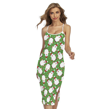 Cartoon Santa Claus Pattern Print Cross Back Cami Dress