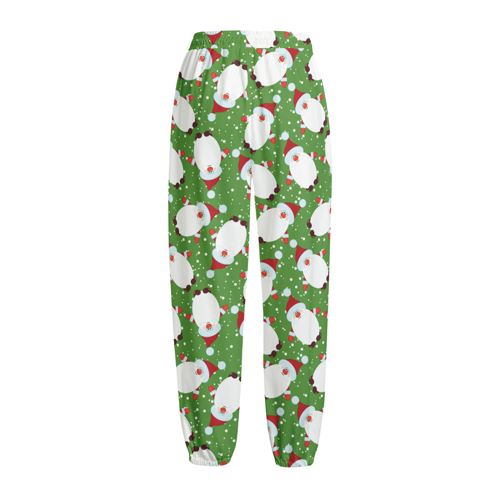 Cartoon Santa Claus Pattern Print Fleece Lined Knit Pants