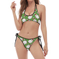 Cartoon Santa Claus Pattern Print Halter Scoop Tie Side Bikini