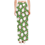 Cartoon Santa Claus Pattern Print High Slit Maxi Skirt