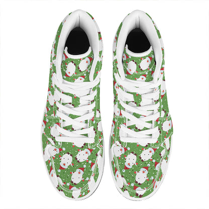 Cartoon Santa Claus Pattern Print High Top Leather Sneakers