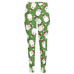 Cartoon Santa Claus Pattern Print High-Waisted Pocket Leggings