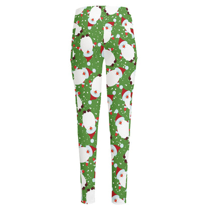 Cartoon Santa Claus Pattern Print High-Waisted Pocket Leggings