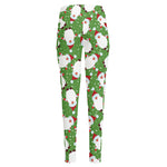 Cartoon Santa Claus Pattern Print High-Waisted Pocket Leggings