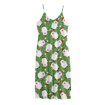 Cartoon Santa Claus Pattern Print Jersey Midi Cami Dress