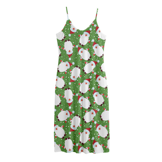 Cartoon Santa Claus Pattern Print Jersey Midi Cami Dress