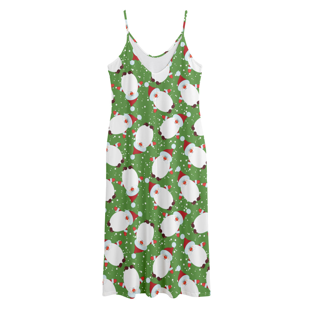 Cartoon Santa Claus Pattern Print Jersey Midi Cami Dress