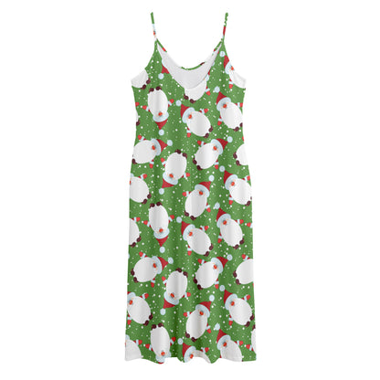 Cartoon Santa Claus Pattern Print Jersey Midi Cami Dress
