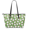 Cartoon Santa Claus Pattern Print Leather Tote Bag With Zipper