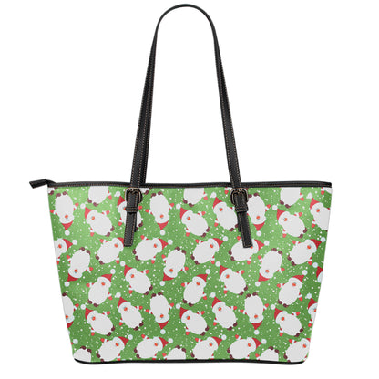 Cartoon Santa Claus Pattern Print Leather Tote Bag