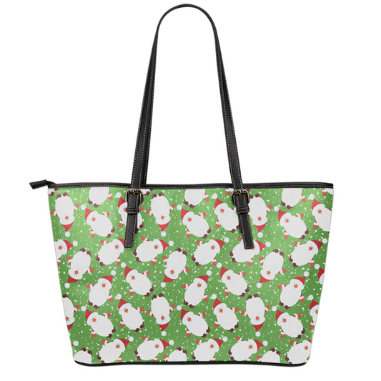 Cartoon Santa Claus Pattern Print Leather Tote Bag
