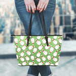 Cartoon Santa Claus Pattern Print Leather Tote Bag