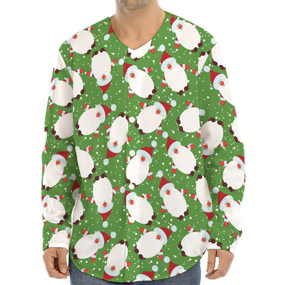 Cartoon Santa Claus Pattern Print Long Sleeve Baseball Jersey