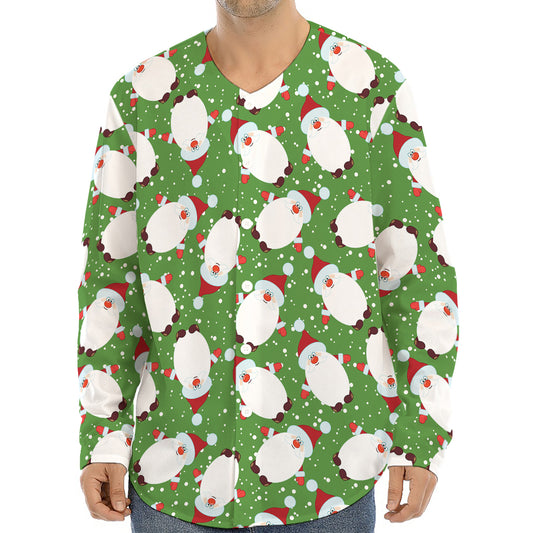 Cartoon Santa Claus Pattern Print Long Sleeve Baseball Jersey