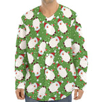 Cartoon Santa Claus Pattern Print Long Sleeve Baseball Jersey
