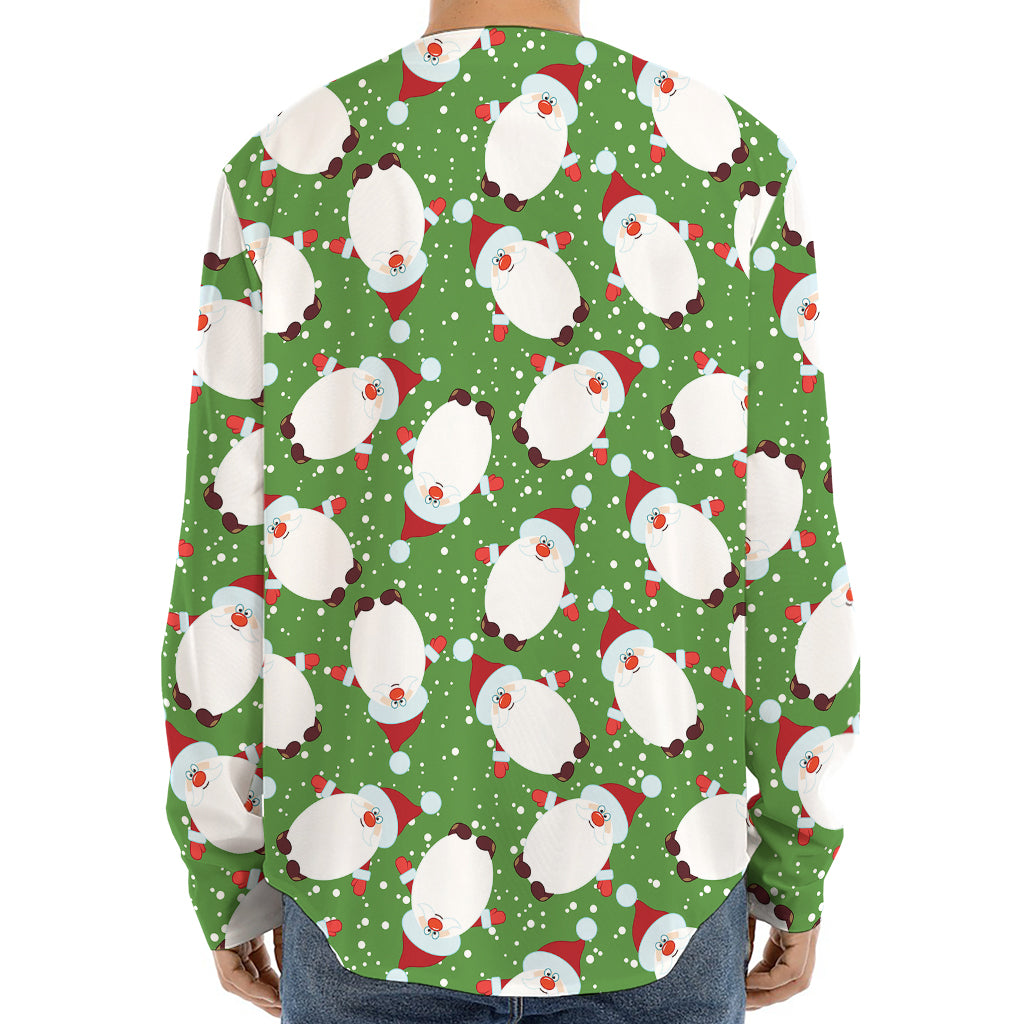 Cartoon Santa Claus Pattern Print Long Sleeve Baseball Jersey