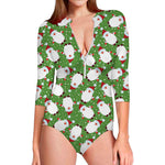 Cartoon Santa Claus Pattern Print Long Sleeve Swimsuit