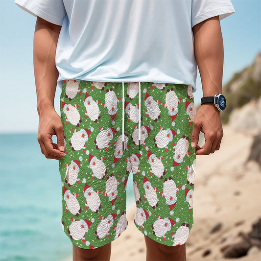 Cartoon Santa Claus Pattern Print Men's Cargo Shorts