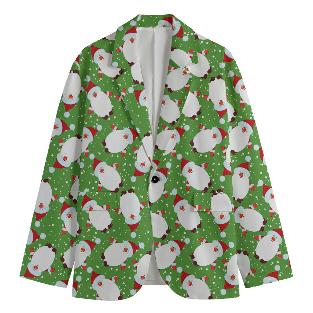 Cartoon Santa Claus Pattern Print Men's Cotton Blazer