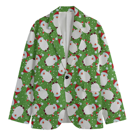 Cartoon Santa Claus Pattern Print Men's Cotton Blazer