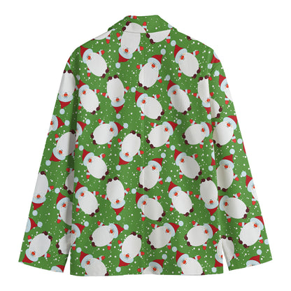 Cartoon Santa Claus Pattern Print Men's Cotton Blazer