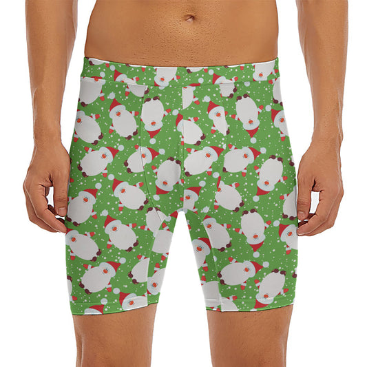 Cartoon Santa Claus Pattern Print Men's Long Boxer Briefs