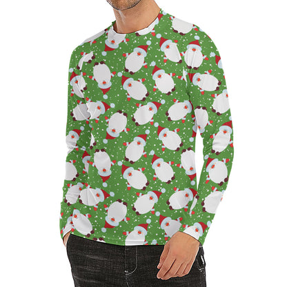 Cartoon Santa Claus Pattern Print Men's Long Sleeve Rash Guard