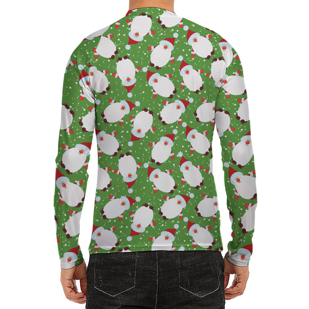 Cartoon Santa Claus Pattern Print Men's Long Sleeve Rash Guard