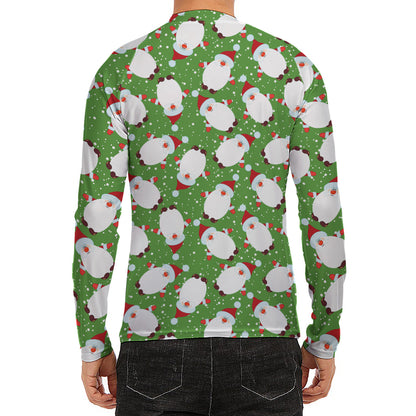 Cartoon Santa Claus Pattern Print Men's Long Sleeve Rash Guard