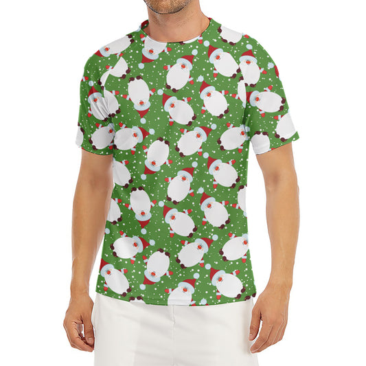 Cartoon Santa Claus Pattern Print Men's Short Sleeve Rash Guard