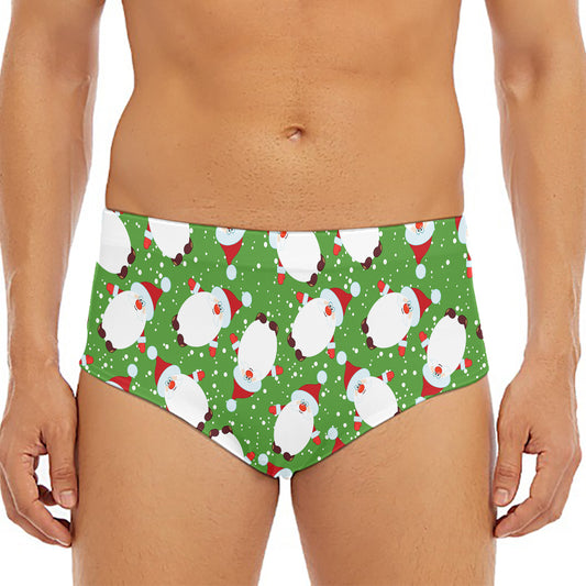 Cartoon Santa Claus Pattern Print Men's Triangle Swim Briefs