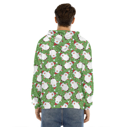 Cartoon Santa Claus Pattern Print Men's Velvet Pullover Hoodie