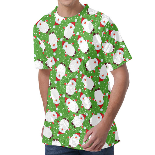 Cartoon Santa Claus Pattern Print Men's Velvet T-Shirt