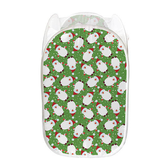 Cartoon Santa Claus Pattern Print Mesh Laundry Hamper