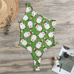 Cartoon Santa Claus Pattern Print One Shoulder Bodysuit
