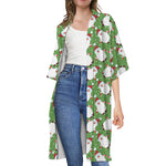 Cartoon Santa Claus Pattern Print Open Front Beach Cover Up