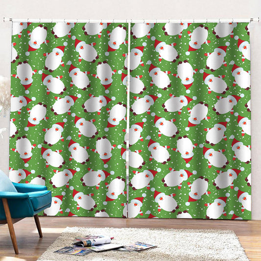 Cartoon Santa Claus Pattern Print Pencil Pleat Curtains