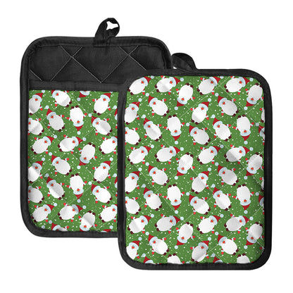 Cartoon Santa Claus Pattern Print Pot Holders With Pocket