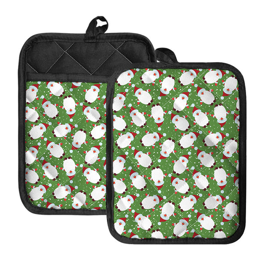 Cartoon Santa Claus Pattern Print Pot Holders With Pocket