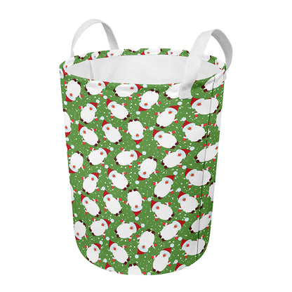 Cartoon Santa Claus Pattern Print Round Laundry Basket
